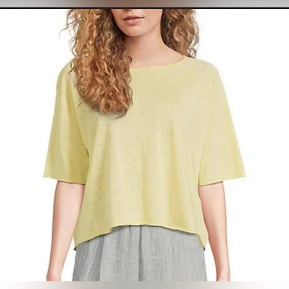 Eileen Fisher Linen/Cotton Bend Short Sleeve Shirt. - Picture 8 of 8